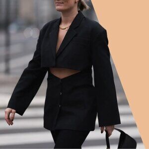 Zara Sz M Blogger Favourite Black Cropped Blazer